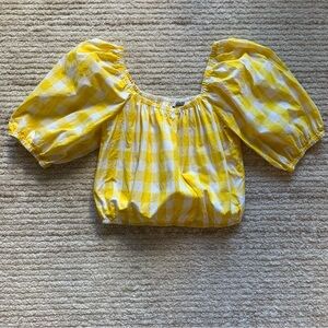 Color Me Courtney Yellow White Gingham Kris Cropped Top 100% Cotton Size XS